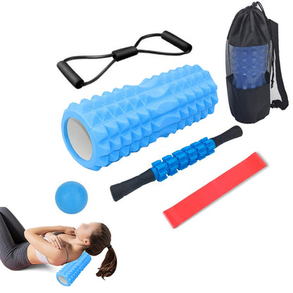 6Pcs Foam Roller Set with Massage Stick and Resistance Band-Blue