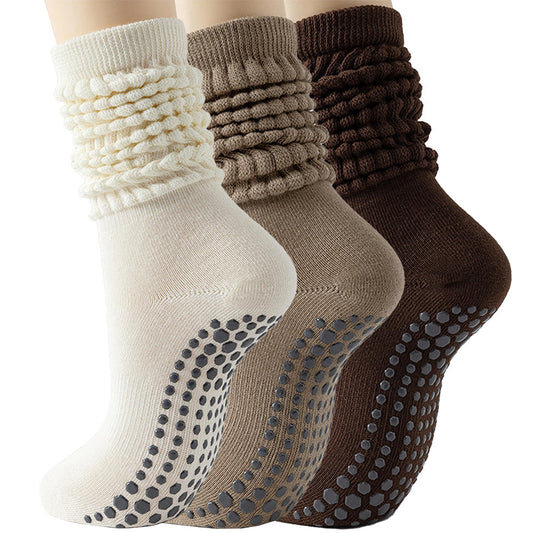 3 Pairs of Non-Slip Grips Yoga Socks Anti-Skid Knee-High Socks for Pilates Barre Dance Style 2