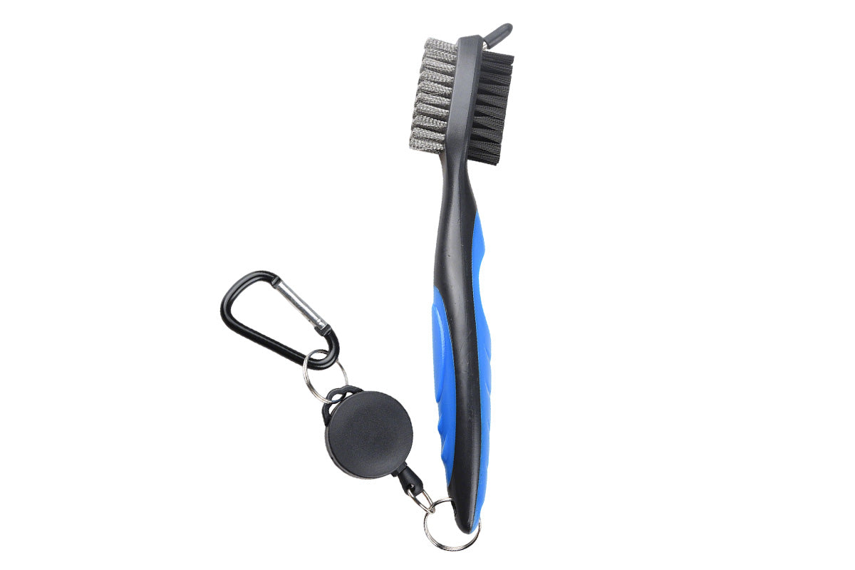 Dual Sided Golf Club Groove Cleaner Brush Tool with Retractable Carabiner -Blue