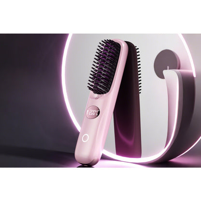 USB Rechargeable Hair Straightening Brush -Pink
