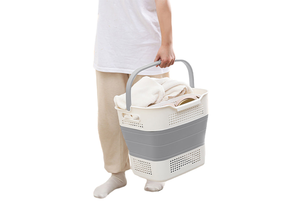 35L Collapsible Laundry Basket Clothes Hamper Washing Cleaning Organizer Bin-Grey