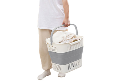 35L Collapsible Laundry Basket Clothes Hamper Washing Cleaning Organizer Bin-Grey