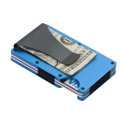 RFID Blocking Wallet Travel ID Card Holder with Metal Clip Blue