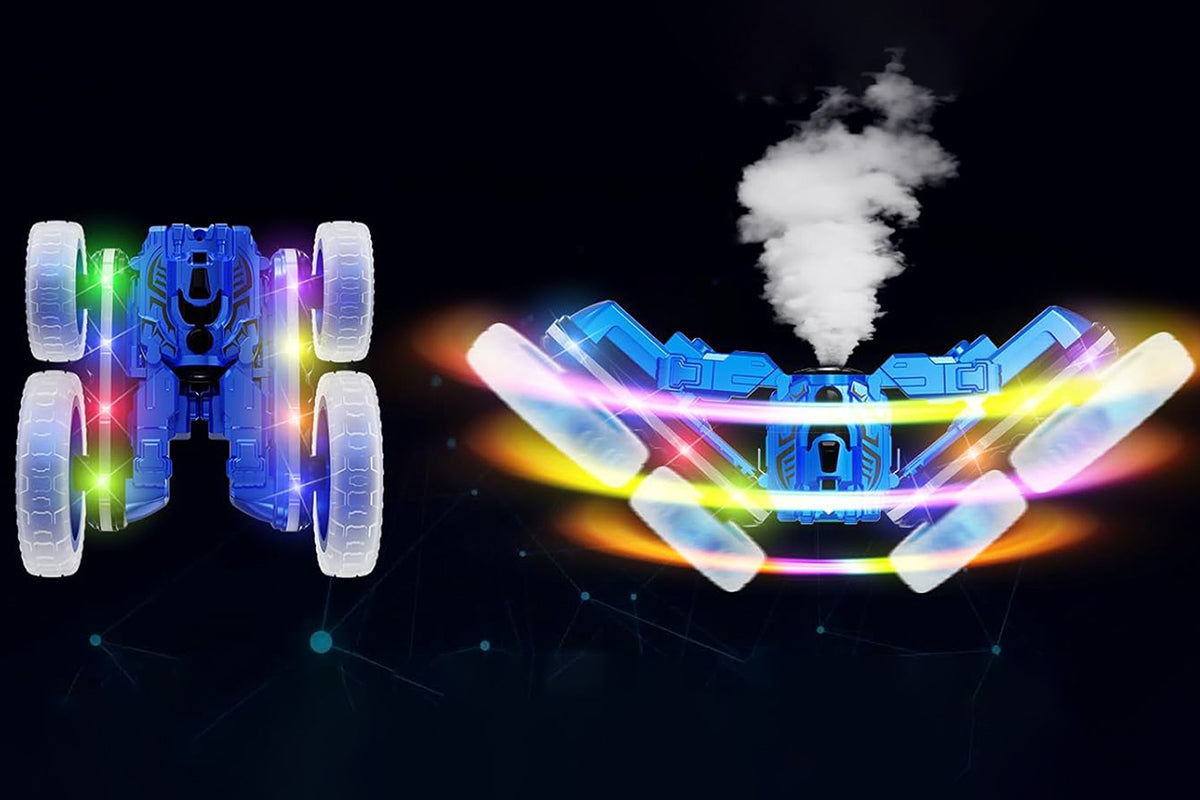 Remote Control Car 360 Degree Rotating RC Cars with Cool Spray 2.4Ghz Double Sided RC Stunt Car with Cool Lights-Blue