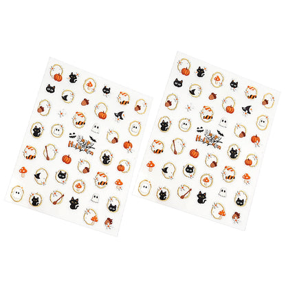 2 Sheets Halloween Nail Art Stickers Self-Adhesive Nail Decals with Pumpkin Cat Ghost Designs