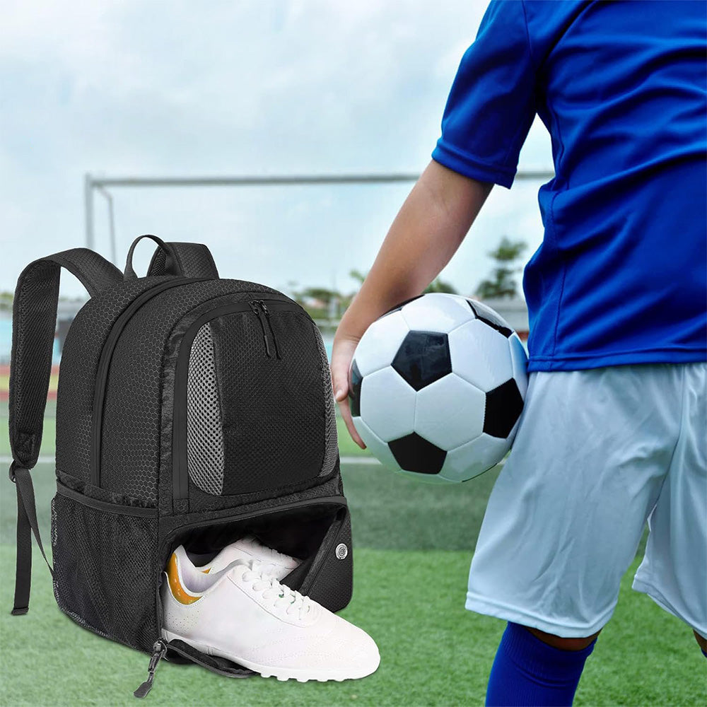 Soccer Backpack Water Resistant Soccer Bag with Ball Holder and Shoe Compartment Black