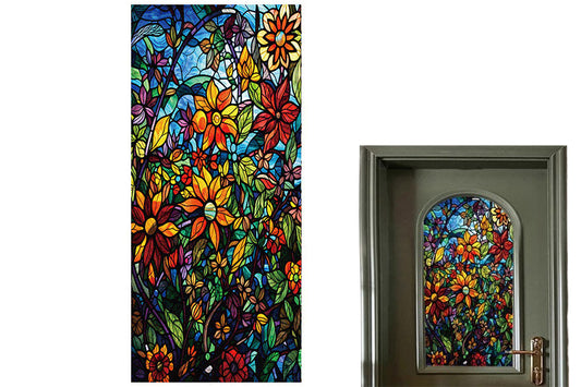 Static Cling Windows Film Frosted Stained Glass Stickers Flower Decor