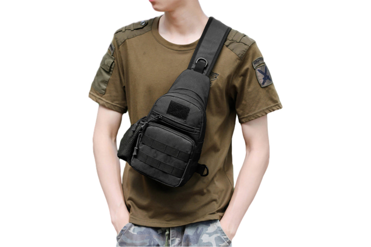 Tactical Sling Bag Pack With Water Bottle Holder Shoulder Messenger Bag-Black