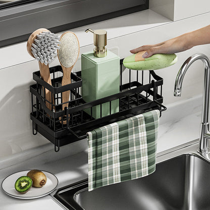 Wall Mount Sponge Rack Sink Caddy Organizer with High Brush Holder for Kitchen Essentials