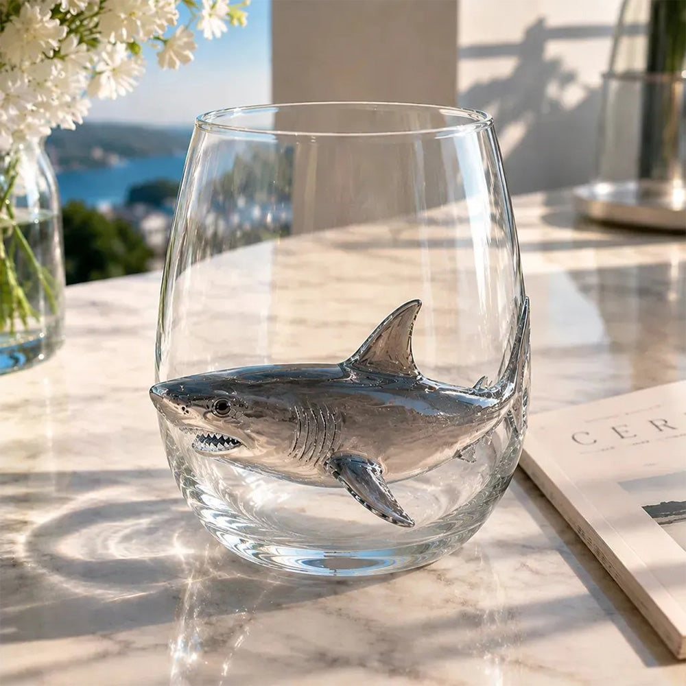 Handcrafted Marine Animal Glass Cup for Bar Home-Shark