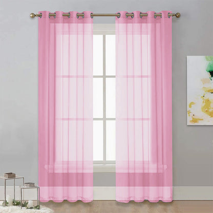 2-Panel 210x134cm Voile Curtain Window Drape Sheer Curtain with Rod-Holes Pink