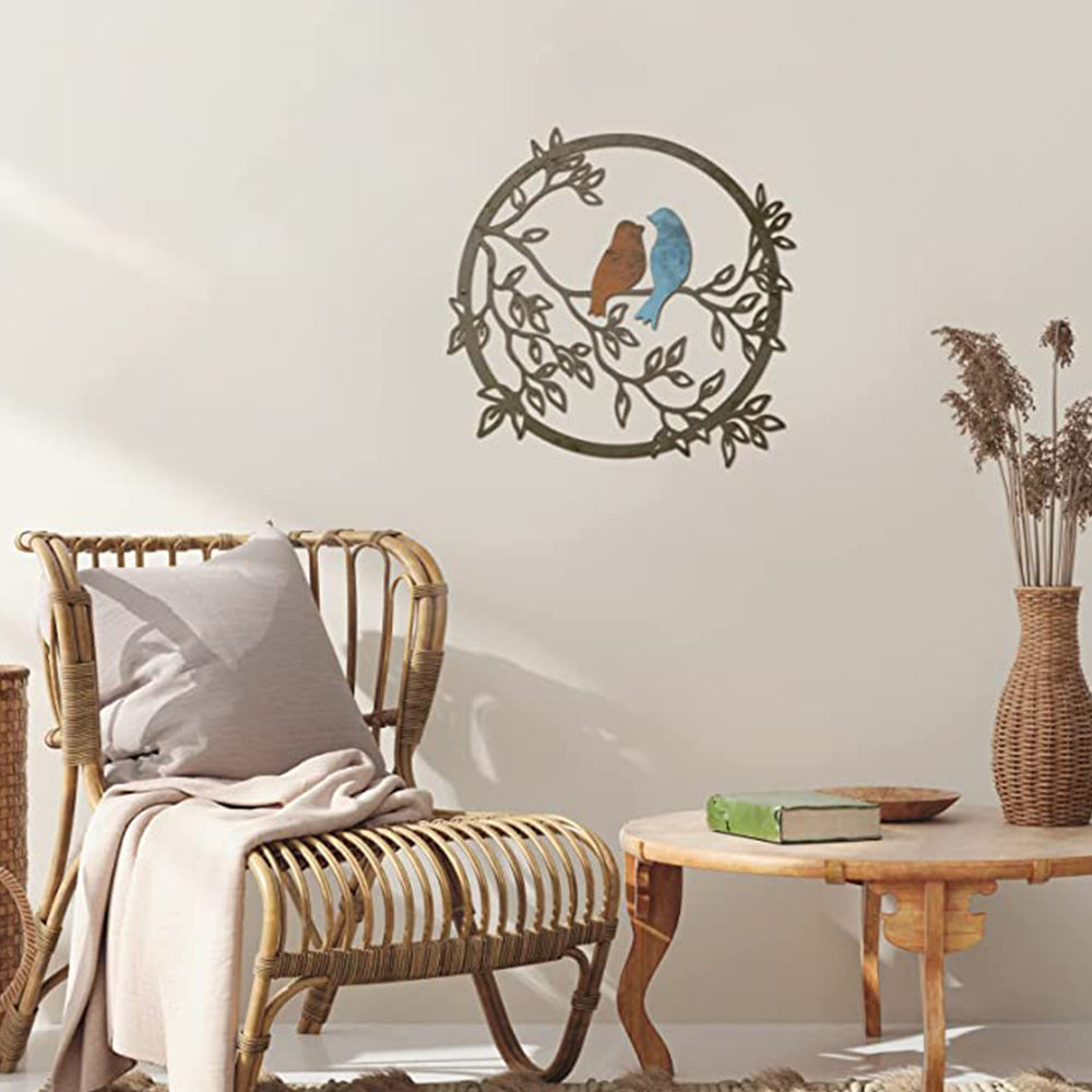 Bird on Tree Branch Metal Silhouette Wall Art -Colorful