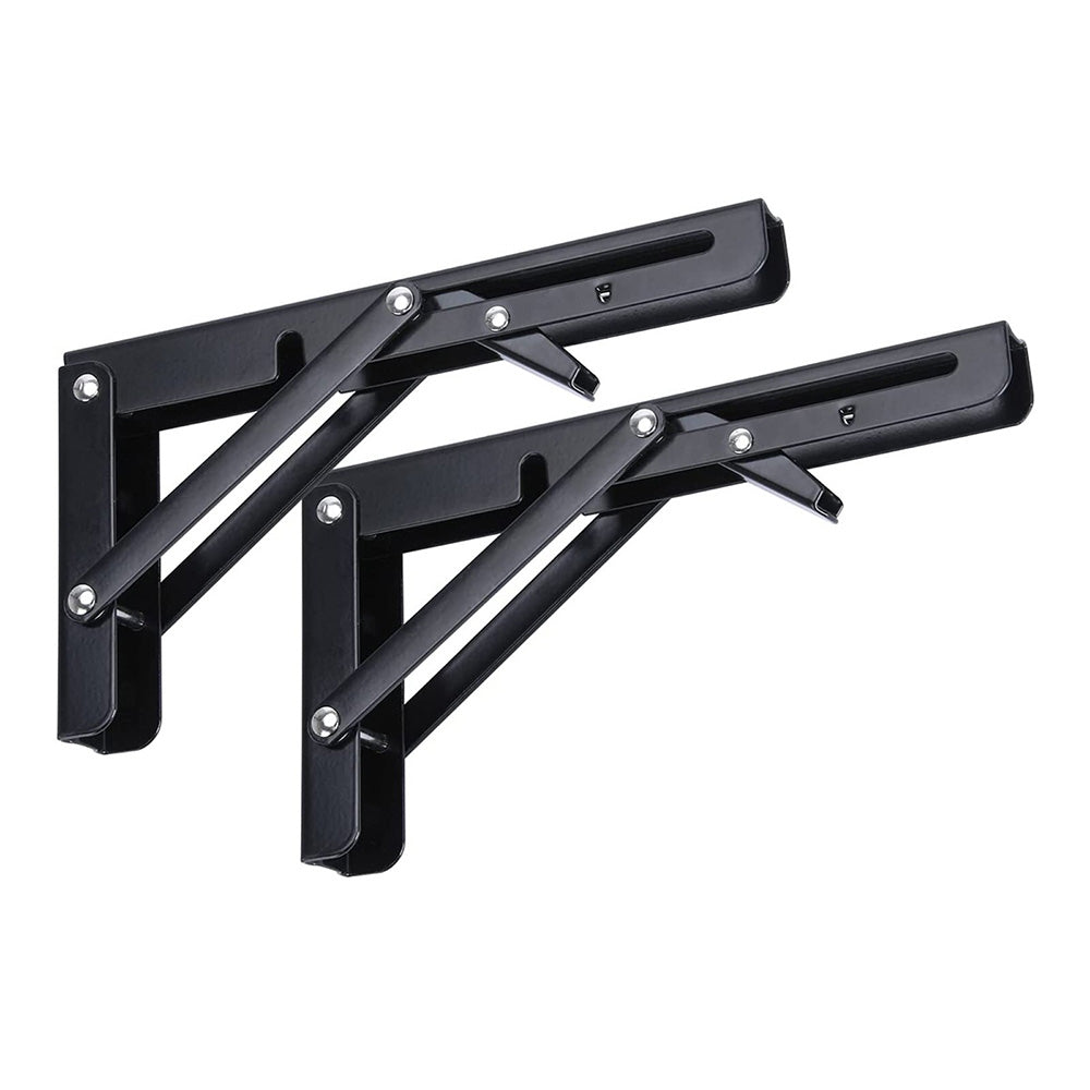 2Pcs 90 Degree Foldable Metal Shelf Brackets-Black