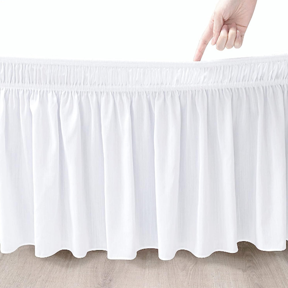 Wrap Around Bed Skirts Dust Ruffles Bed Skirt with Adjustable Elastic Belt White