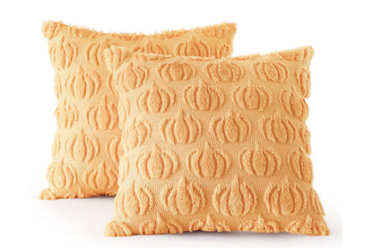 Fall Pillow Covers Halloween Pumpkins Faux Fur Pillowcase for Chair Sofa-Orange