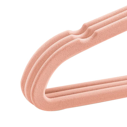 10Pcs Flocked Clothes Hanger Anti-Slip Hanger with 360 Degrees Swivel Hook for Suits Dresses Shirts Pink