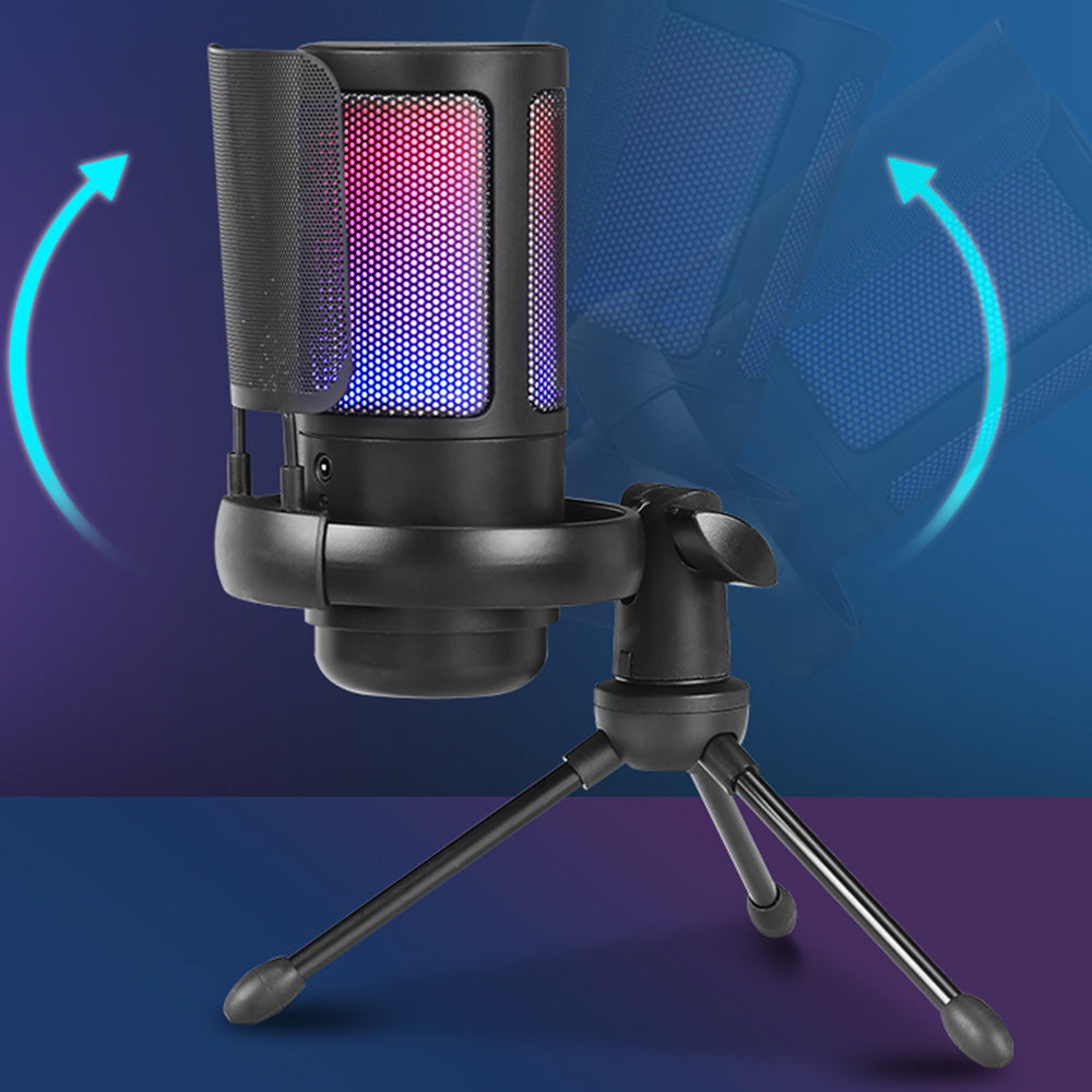 USB Powered RGB Gaming Microphone Condenser Mic with Quick Mute and Tripod Stand for PC PS5