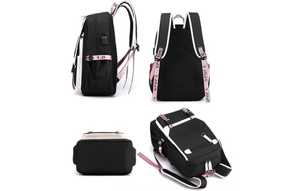 Girls Backpack Middle School Students Bookbag with USB Charge Port-Pink