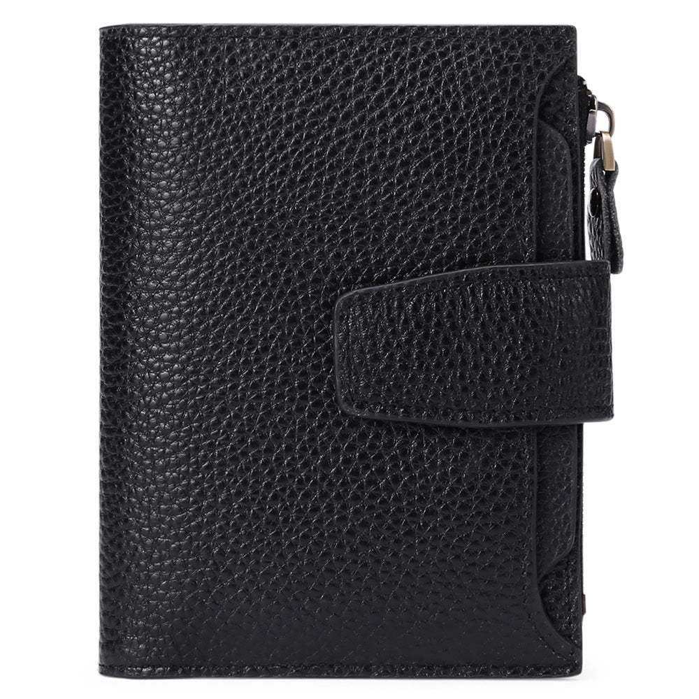 Genuine Leather Women's Wallet Short RFID Blocking Purse with Zipper Black