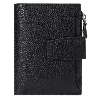 Genuine Leather Women's Wallet Short RFID Blocking Purse with Zipper Black