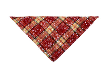 2Pcs Snowflakes Christmas Dog Bandana Buffalo Plaid Pet Scarf Dog Triangle Bandana-Wine red check snowflake and Green check snowflake