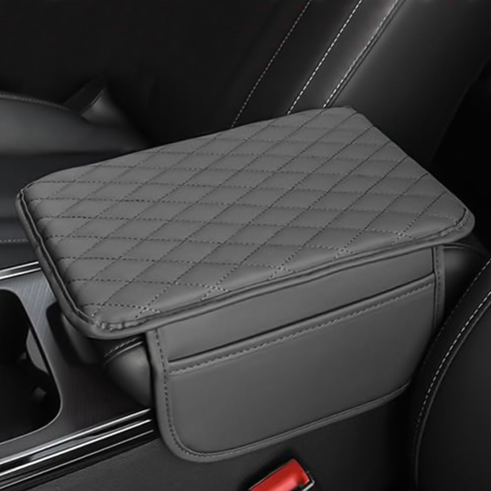 PU Leather Car Center Console Cover with 2 Storage Pocket Car Arm Rest Cover Car Interior Accessories Grey