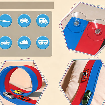 DIY Flexible Car Track Set Bendable Race Track with 4 Toy Cars - Blue