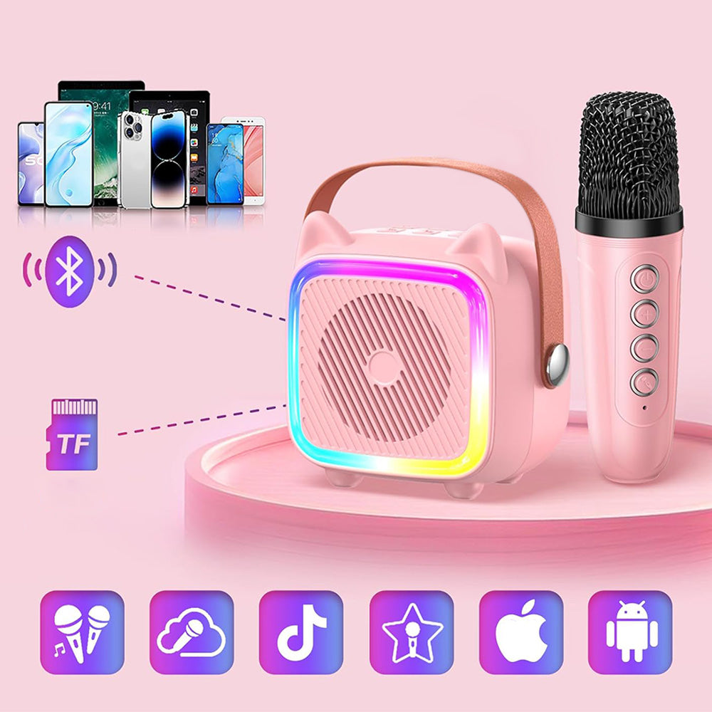 Mini Karaoke Machine with Single Microphone Portable Bluetooth Speaker Pink