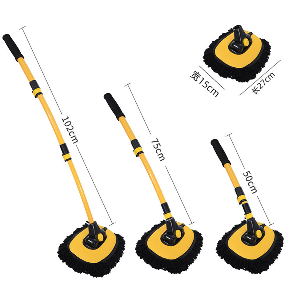 3-Section Telescopic Car Wash Brush 15-Degree Bent Handle - Yellow