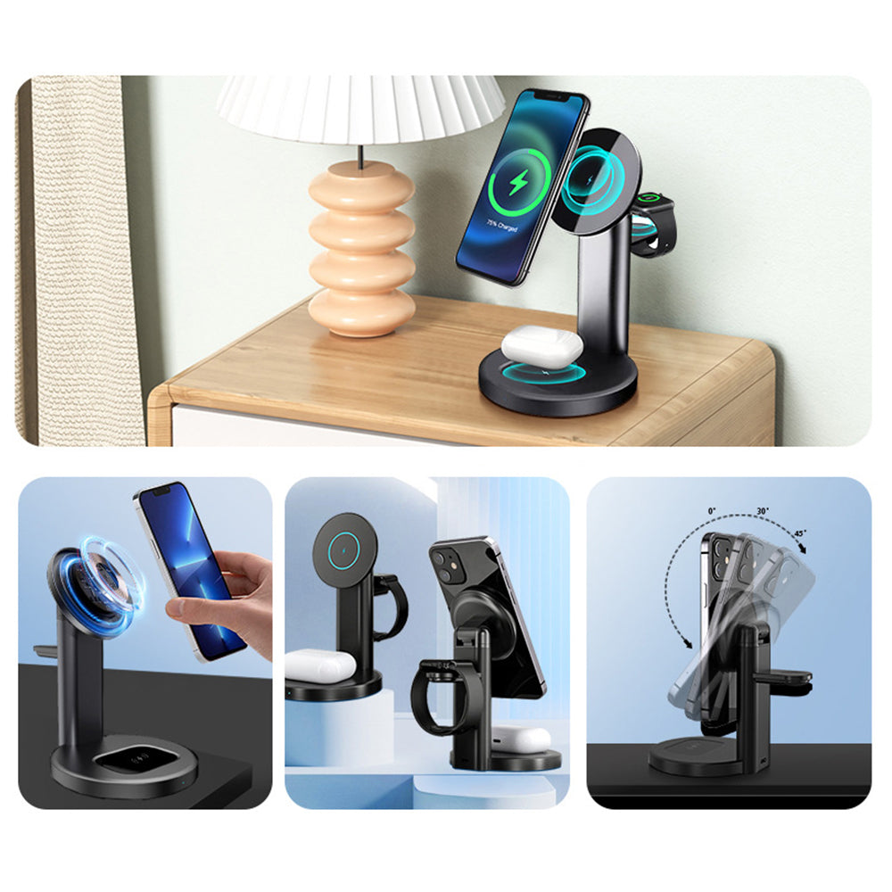 3-in-1 Wireless Magnetic Charging Station Charger Stand for iPhone Apple Watch AirPods Wireless Charging Phone Black