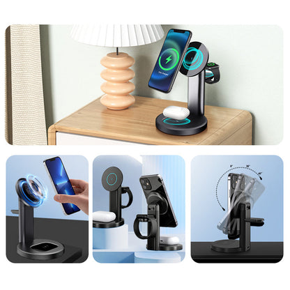 3-in-1 Wireless Magnetic Charging Station Charger Stand for iPhone Apple Watch AirPods Wireless Charging Phone Black