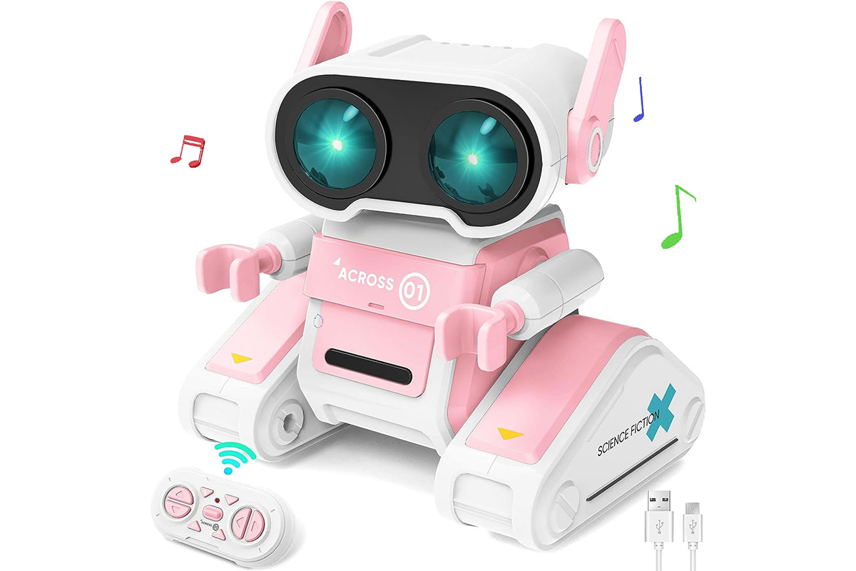 Remote Control Robot Toys RC Robots with LED Eyes Flexible Head Arms Music Dance Moves Christmas Gift Birthday-Pink