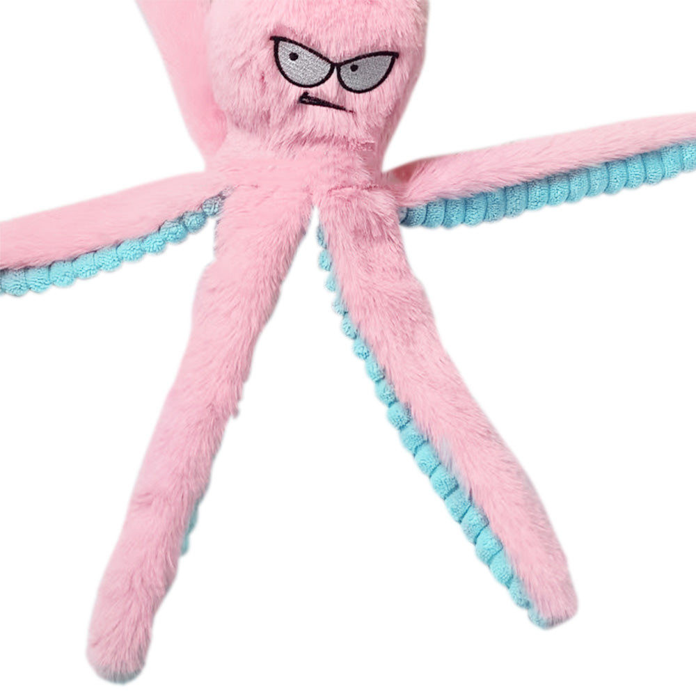 Interactive Plush Dog Toy with Squeaker and Crinkle Tentacles for Medium & Large Dogs Pink