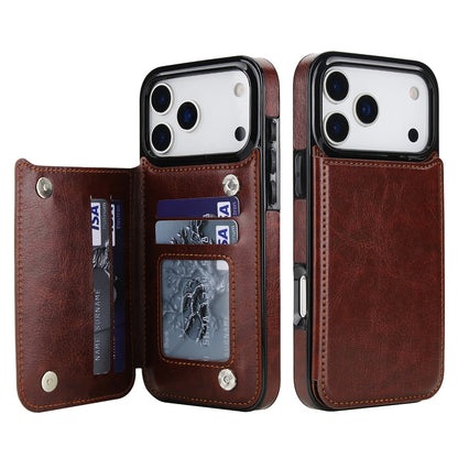 Leather Wallet Case for iPhone 17 Series Double Magnetic Flip Closure Full Body Drop Protection-Brown