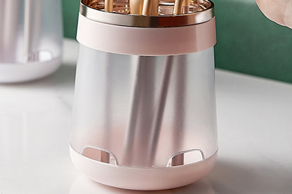 2-in-1 Dust Proof Makeup Brush Storage Bucket Container For Vanity Desktop Bathroom-Pink
