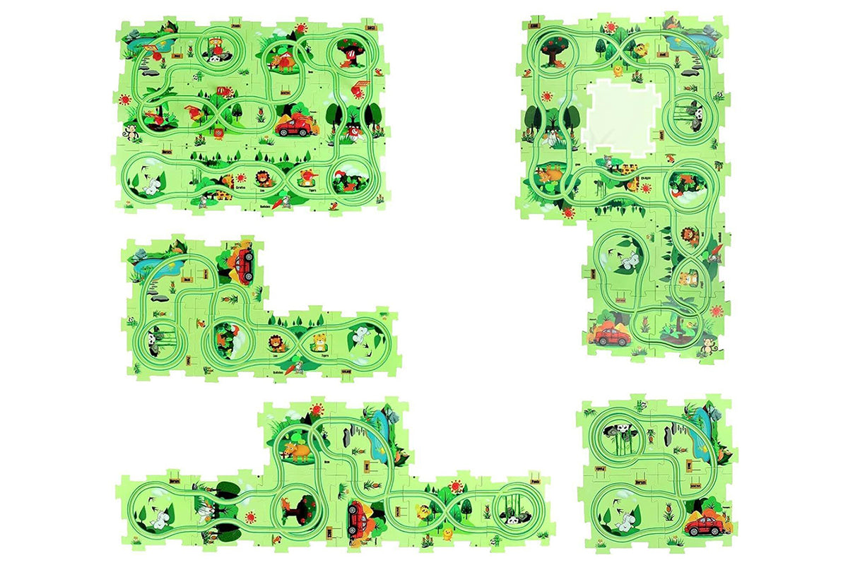 DIY Car Track Puzzle Play Set With A Cute Vehicle Preschool Educational Montessori Toy-Style 2