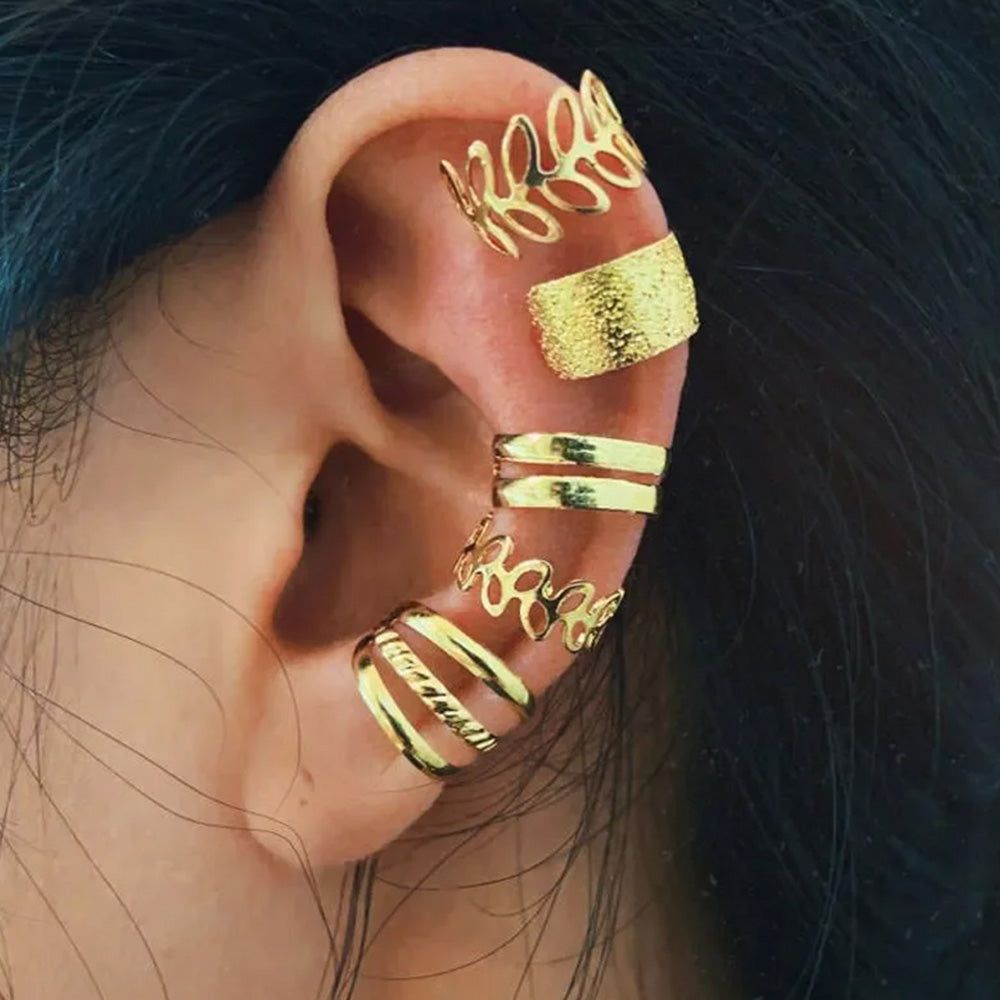 15Pcs Set Unisex Clip On Non-Piercing Earrings Fake Helix Cartilage Conch Ear Decorations Gold