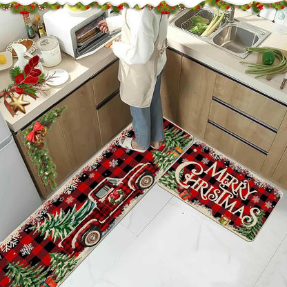 2PCS Christmas Floor Mats Set ¨C Non-Slip Rugs for Kitchen Bathroom Living Room and Doorway Style 2