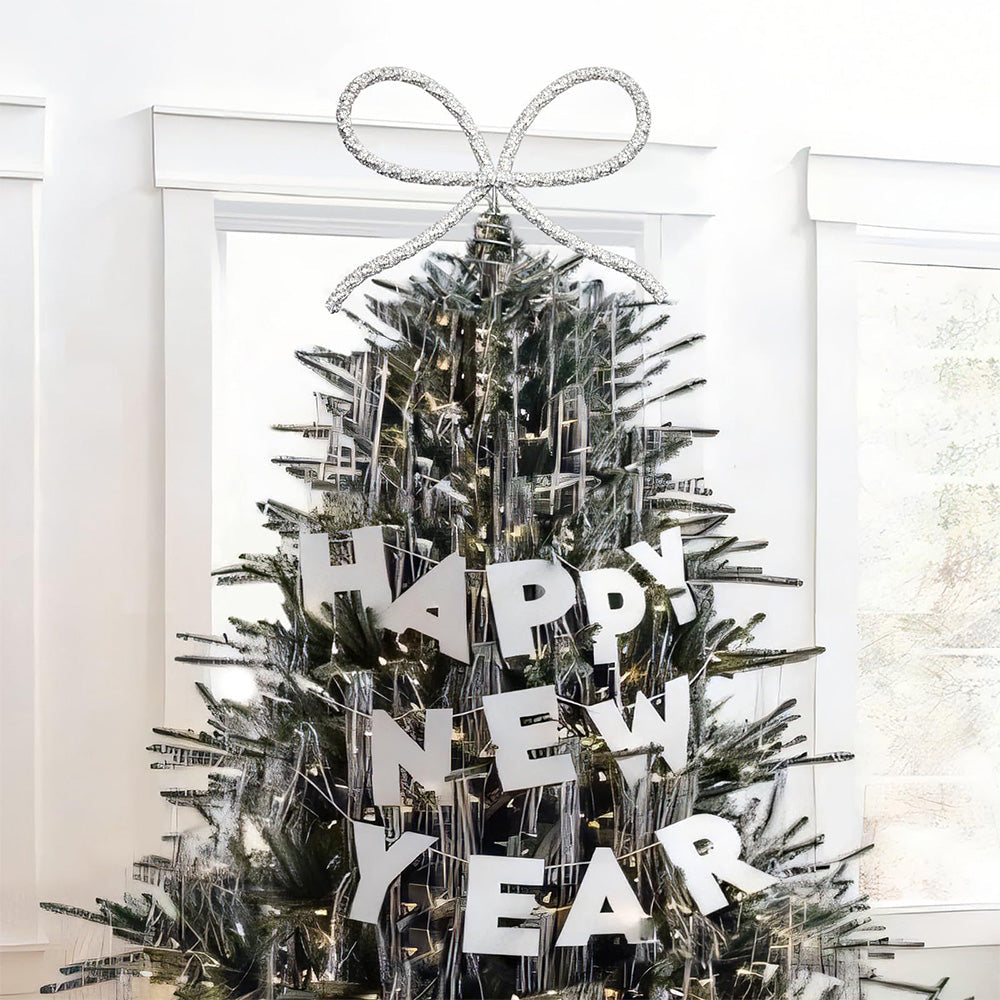 Sparkling Christmas Tree Top Bow Elegant Holiday Decoration Silver