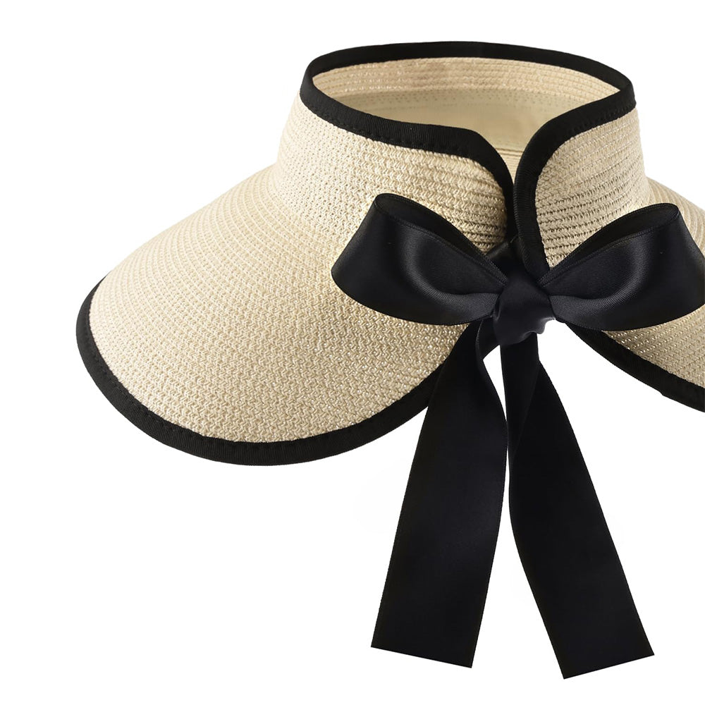 Foldable Adjustable Wide Brim Open Top Outdoor Sun Visor Hat - Beige