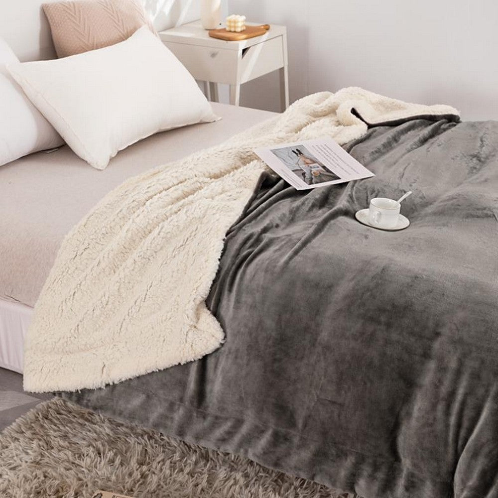 Soft Double-Sided Throw Blanket  Fuzzy Warm Reversible Blanket for Couch Bed Sofa Grey