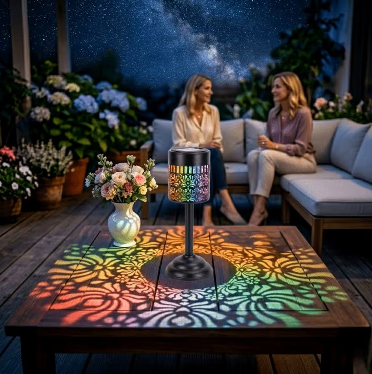 Outdoor Solar Cutout Metal Table Lantern for Patio and Garden - Mixed Color
