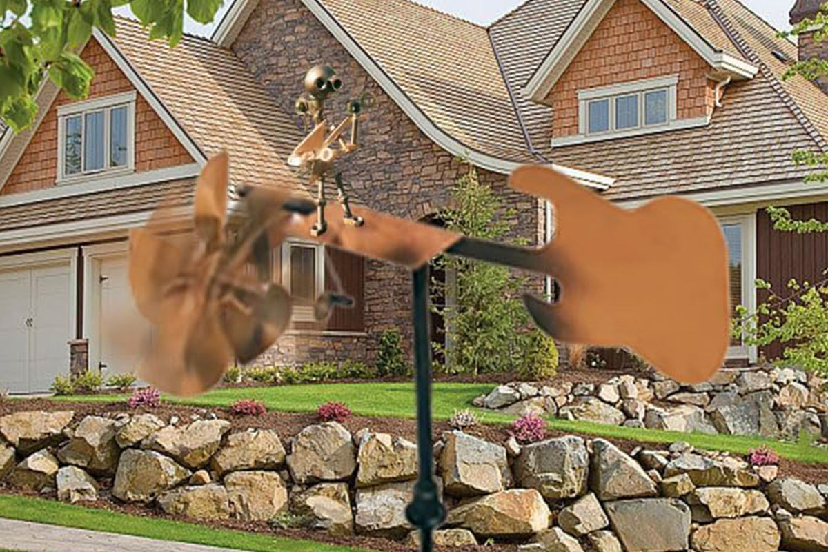 Handmade Drummer Windmill Metal Rock Band Windmill for Yard Lawn Garden Patio Decor -Guitar-Shaped Windmill