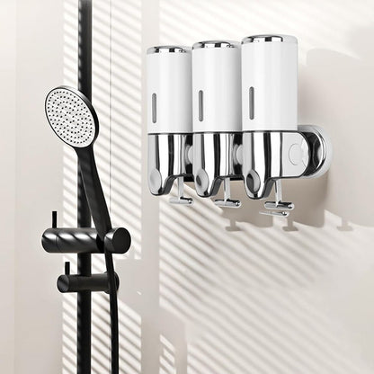 3-Chamber Shower Soap Dispenser Wall-Mounted Shampoo and Conditioner Dispenser with Visible Window White