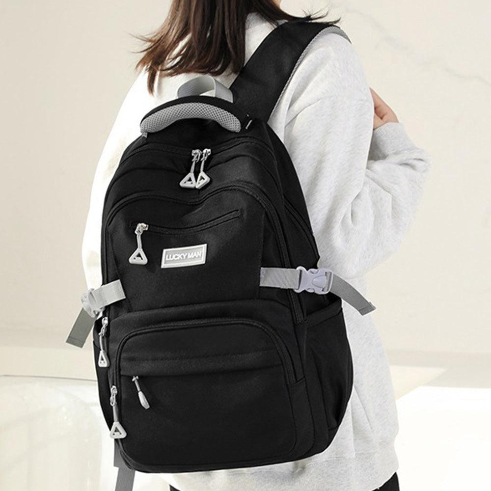 Solid Nylon Backpack Teenage Girls School Shoulder Bag Black