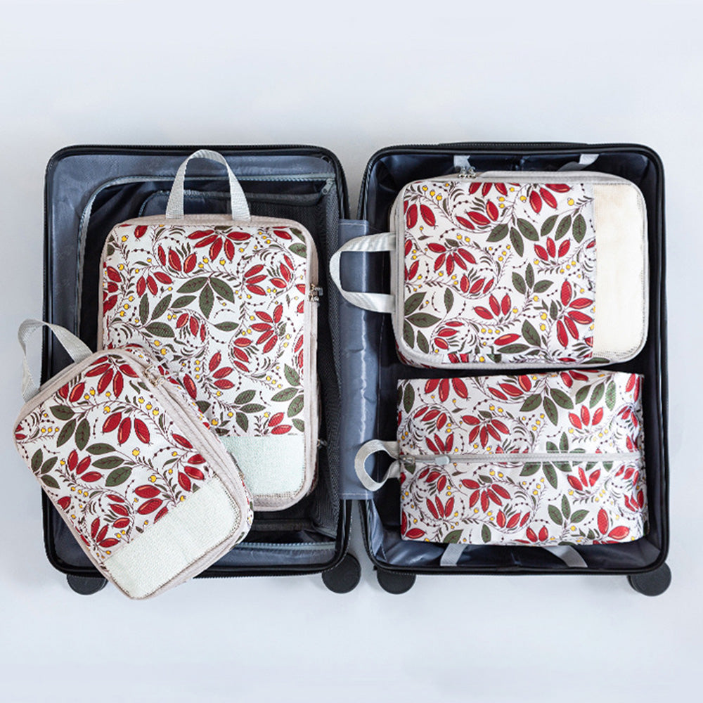 4Pcs Travel Compression Packing Cubes Expandable Luggage Organizers Berry