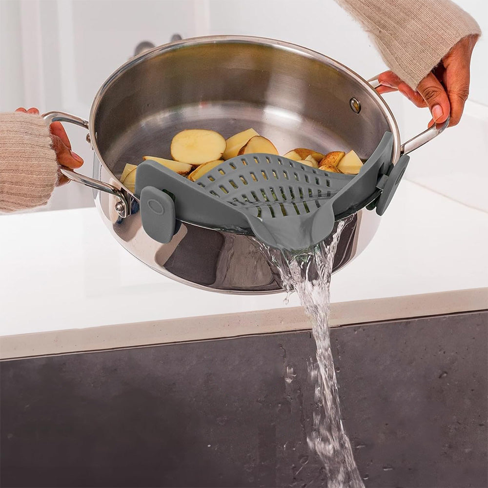 Clip-On Silicone Kitchen Strainer ââ‚?For Pasta  Noodles  Vegetables  Fruit Gray