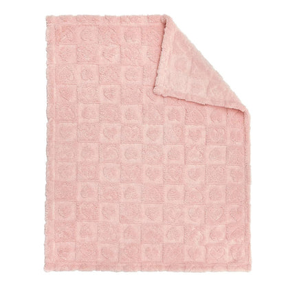 Cozy Fleece Blanket Heart Checkered Blanket for Sleeping Napping Pink