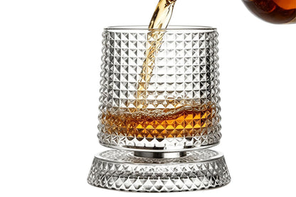 270ML Rotating Transparent Whiskey Glass - Checkered Style
