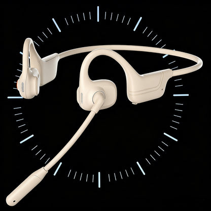 Open Ear Air Conduction Bluetooth Headphones with Noise Canceling Mic for Sports- Apricot